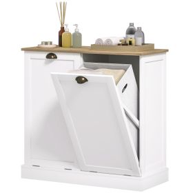 Dual Tilt out Laundry Hamper Cabinet with 2 Removable Basket, Modern Bathroom Storage Cabinet with Shaker Doors and Handles, White