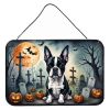 NEW Boston Terrier Spooky Halloween Wall or Door Hanging Prints Aluminum Metal Sign Kitchen Wall Bar Bathroom Plaque Home Decor, 8HX12W, Multicolor