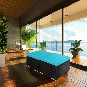 2 Wicker Ottomans, Multipurpose Outdoor Furniture for Patio, Backyard, Additional Seating, Footrest, Side Table w/Storage, Removable Cushions