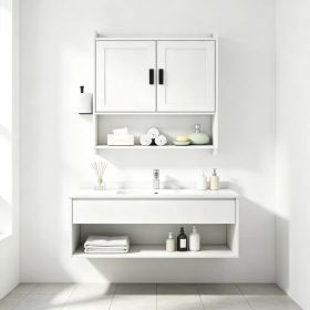 Bathroom Wall Mounted Cabinet, Engineered Wood Wall Organizer with Adjustable Inner Shelf, Towel Bar, Toilet Paper Holder for Bath, Kitchen, Laun (Option: White)