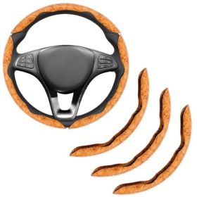 Car Wood Grain Steering Wheel Cover Car Interior Accessories 3PCS Segmented Butterfly Design Universal 99 Percent Vehicle Wheel Cover Protector (Option: CB24132)