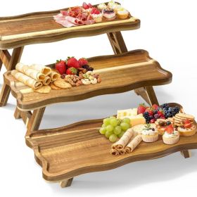3 Tier Acacia Wood Cupcake Stand, Foldable Serving Tray For Desserts, Party, Birthday, Wedding And Holiday Table Display (Option: Acacia Brown)