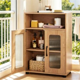 Natural Modern Engineered Wood Bathroom Cabinet With Open Compartment, Anti-Toppling Tall Storage Cabinet With Magnetic Door Catch For Living Roo (Option: defaulttitle)