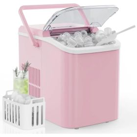 Countertop Ice Maker With Handle, 26lbs&24H Portable Ice Machine, 9 Bullet Ice Cubes Ready In 6 Mins, Self-Cleaning, Quiet Compact Ice Maker For (Option: Pink)