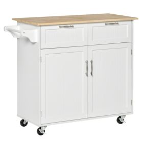 41" Modern Rolling Kitchen Island on Wheels, Utility Cart Storage Trolley with Rubberwood Top & Drawers, White (Option: White-1195x535x175 mm)