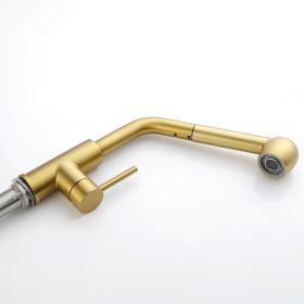 Single-Handle Pull-Out Sprayer Kitchen Faucet in Stainless Gold (Option: 68338809)