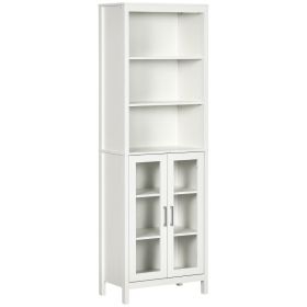 Tall Bathroom Storage Cabinet with 3 Tier Shelf, Glass Door Cabinet, Freestanding Linen Tower with Adjustable Shelves, Antique White (Option: White-960x385x285 mm)