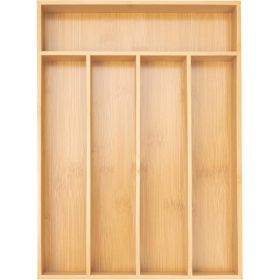 Bamboo Silverware Organizer, 5 Slot Kitchen Drawer Utensil Holder, Cutlery And Flatware Organizer Tray For Spoons, Forks & Knives (Option: Natural)