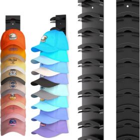 2-Pack Wall-Mounted Hat Rack For Baseball Caps Black, 16.5 Multilayer Cap Organizer Display With Strong Adhesive & Screw Mount Options Holds 20 H (Option: Black)