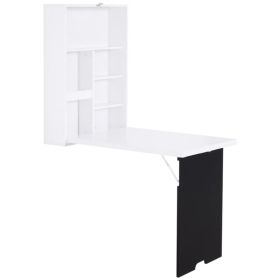 Wall Mounted Table Fold Out Convertible Desk, Multi-Functional Space Saving Computer Desk with Writing Floating Board for Students, White and Bla (Option: Black, White)