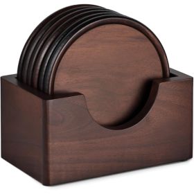6 Piece Wooden Coaster Set With Holder, Natural Wood Drink Coasters For Coffee Table, Dining Table, Kitchen And Home (Option: 6 Pieces With Wooden Holder)