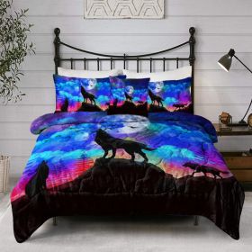 4Pieces set of three wolves howling duvet cover; soft bedding set; comfortable large size of mysterious traditional culture（temu can only be self (Option: 95991872)