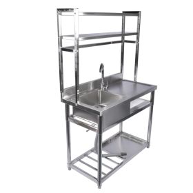39.4in Stainless Steel Utility Sink Set, Single Bowl Commercial Sink w/ Shelves Single Bowl Sink for Kitchen, Garage with Drainboard and Hanging (Option: 14944866)