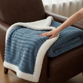 1PC Striped Plush Throw Blanket, Soft Fuzzy Warm Blanket For Sofa Couch Bedroom (Option: Dark Blue-28x39 inch)