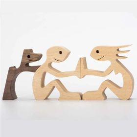 DIY Figurine Wood Dog Ornament Sculpture Home Decoration A Man A Dog Wood Sculpture Christmas Gifts Model Decor (Option: A)