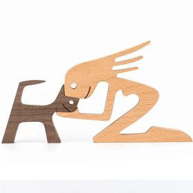 DIY Figurine Wood Dog Ornament Sculpture Home Decoration A Man A Dog Wood Sculpture Christmas Gifts Model Decor (Option: D)