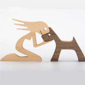 DIY Figurine Wood Dog Ornament Sculpture Home Decoration A Man A Dog Wood Sculpture Christmas Gifts Model Decor (Option: F)