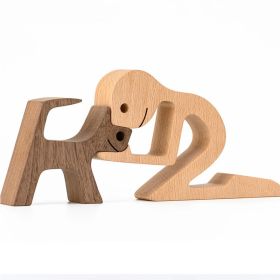 DIY Figurine Wood Dog Ornament Sculpture Home Decoration A Man A Dog Wood Sculpture Christmas Gifts Model Decor (Option: E)