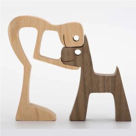 DIY Figurine Wood Dog Ornament Sculpture Home Decoration A Man A Dog Wood Sculpture Christmas Gifts Model Decor (Option: G)