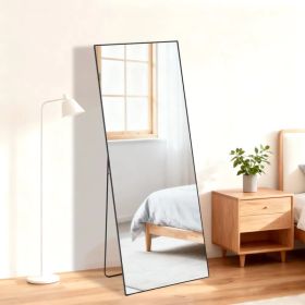 58"x19" Full Length Mirror with Stand Floor Mirror with Aluminum Alloy Frame Body Wall-Mounted Mirrors For Bedroom Bathroom (Option: Black-rect-58X19)