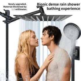 12-inch High-flow Square-shaped Design Shower Head Set, Water-saving High-pressure Rain Head For Smooth Flow, 11-inch Adjustable Arm For Comfort, (Option: matteblack)