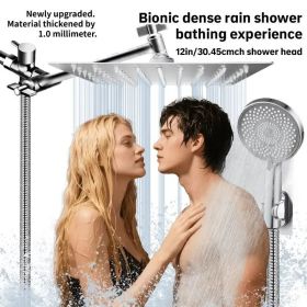 12-inch High-flow Square-shaped Design Shower Head Set, Water-saving High-pressure Rain Head For Smooth Flow, 11-inch Adjustable Arm For Comfort, (Option: Exquisitesilver)