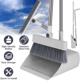Broom And Dustpan Combo Set With Squeegee Stainless Steel Handle 4 In 1 Upright Standing Broom And Dust Pan For Indoor Outdoor Garage Kitchen Roo (Option: White)