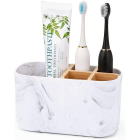 Toothbrush And Toothpaste Holder With Bamboo Divider, Detachable Bathroom Countertop Organizer With Drainage And Anti Slip Base (Option: MULTI)
