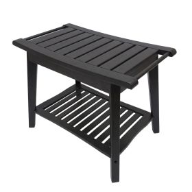 Shower Bench Wood Water Proof Ergonomic Shower Stool With Storage Shelf For Bathroom Spa Black (Option: Default)