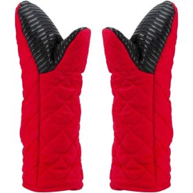 1 Pair Red Cotton Silicone Long Oven Mitts Non-Slip Heat Resistant Kitchen Gloves For Baking Cooking And Handling Hot Pots Pans (Option: Red)