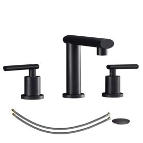Matte Black Widespread Bathroom Faucet, Waterfall Bathroom Faucets for Sink 3 Hole, 2-Handles Modern Vanity Faucet with Pop Up Drain Assembly and (Option: As picture)