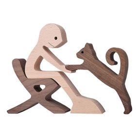 DIY Figurine Wood Dog Ornament Sculpture Home Decoration A Man A Dog Wood Sculpture Christmas Gifts Model Decor (Option: O)