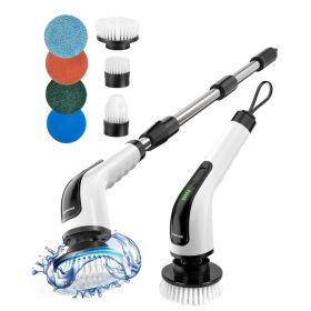 Spin Scrubber With Long Handle, Power Shower Cleaning Brush (Option: White)