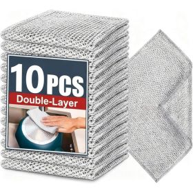 Multi-layered Steel Wire Cleaning Cloth, Non-scratch Wire Dishwashing Rag, Heavy-duty Scouring Pad, Versatile Silver Mesh Scrub Cloth Ideal For D (Option: 10pcs)