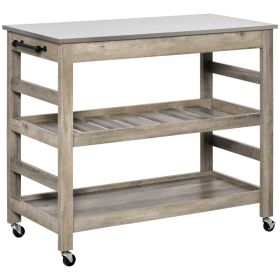 Kitchen Cart, Rolling Kitchen Island Utility Trolley with Stainless Steel Top (Option: Grey-1135x555x175 mm)