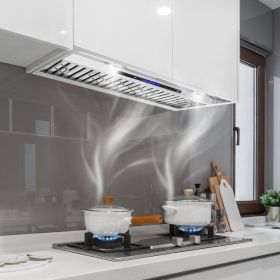 Insert Range Hood, 900CFM 4-Speed, 30 Inch Stainless Steel Built-in Kitchen Vent With Touch & Remote Control LED Lights Baffle Filters, Ducted/Du (Option: Silver)