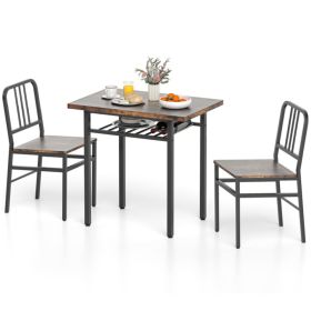 3-Piece Dining Table Set (Rustic Brown + Black), Space-Saving Tuck-under Chair Design (Option: 14881729)