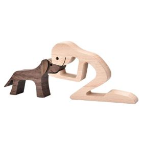 DIY Figurine Wood Dog Ornament Sculpture Home Decoration A Man A Dog Wood Sculpture Christmas Gifts Model Decor (Option: X)