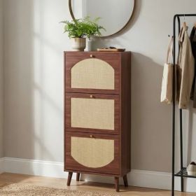 Rattan-covered 3-drawer Shoe Cabinet, Particleboard, 54x24x135 Cm, Brown (Option: defaulttitle)