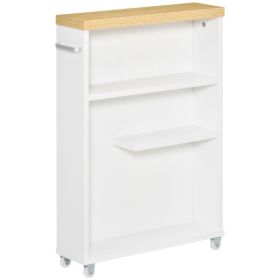 Slim Bathroom Cabinet with Castor Wheels Storage Organizer and Wood Shelves To Fit In Small Spaces, White (Option: White-710x335x115 mm)