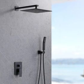 Shower System Shower Faucet Combo Set Wall Mounted with 12" Rainfall Shower Head and handheld shower faucet, Matt Black Finish with Brass Valve R (Option: Black)