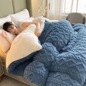 1PC Dual Sided Sherpa Comforter, Thick Warm Fleece Bed Blanket For All Season, Soft Plush Bedding For Bedroom (Option: Blue-80x90 in)