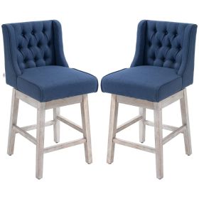 Swivel Bar Stools Set of 2, 27" Counter Height Stools with Linen Upholstery and Button Tufted Design for Kitchen (Option: Blue-785x625x500 mm)