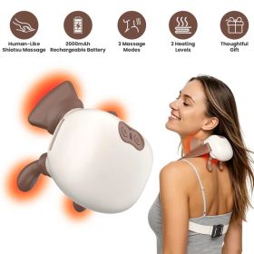 Cordless Shiatsu Neck Massager with Heat, 4 Silicone Massage Nodes, 3 Intensity Levels & 2 Heat Settings, 2000mAh Rechargeable with 10 Mins Timer (Option: As pic)