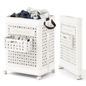 20 Gallon Foldable Laundry Hamper with Mini Hanging Basket, PP Hollow Design with Wheels (Option: default title)