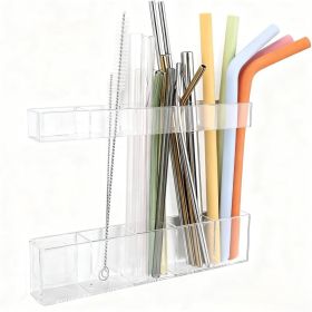 Acrylic Straw Holder For Cabinet Door, Clear Organizer & Dispenser With Rounded Edges, Adhesive Mount For Kitchen Accessories Storage (Option: Transparent Clear)