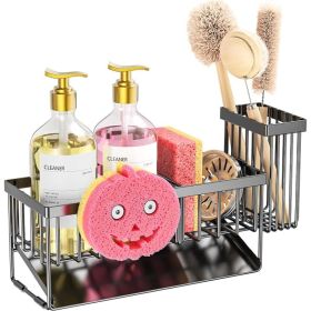 Smiley Face Kitchen Sink Caddy With Removable Brush Holder, Self-Draining Sponge Organizer For Soap, Scrubbers And Cleaning Tools (Option: Matte Black)