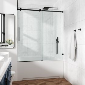 54*76" Fixed & Sliding Shower Door, Square Tube Hardware, Clear Glass Shower Door, 3/8″ (10mm) SGCC Tempered Glass, Stainless Steel[Unable to shi (Option: 37535626)