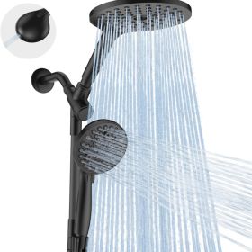 Shower Head Combo Rain Shower Heads System 8 Inch Rainfall Shower Head And 10 Modes High Pressure Hand Held Showerhead With Built Power Wash (Option: Black)