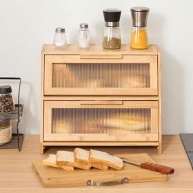 Double Layer Bread Box For Kitchen Counter Bamboo Storage Container Natural (Option: Natural)